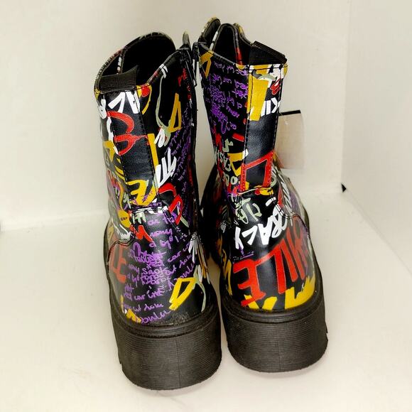Kenzo Designer Womens NEW Graffiti Lace Up Combat Boots - Size 11M - New - Picture 4 of 7